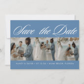 Photo Collage Dusty Blue Beach Wedding  Save The Date (Vorderseite)