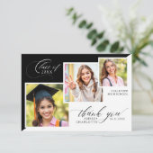 Photo Collage Elegant Graduation  Dankeskarte (Stehend Vorderseite)