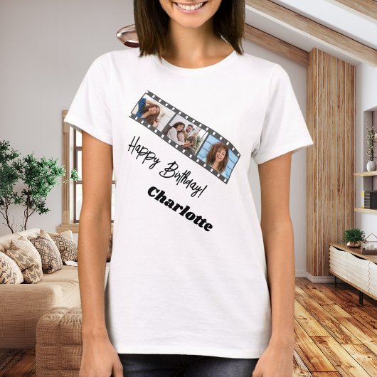 Photo collage film name birthday woman T-Shirt
