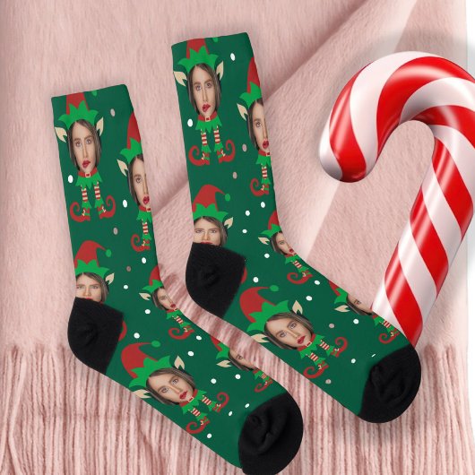 Photo Collage Funny Face Christmas Elf Socken