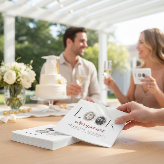 Photo Collage Graduation Elegant Script  Serviette