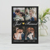 Photo Collage Just Married Wedding Announcement Einladung (Stehend Vorderseite)