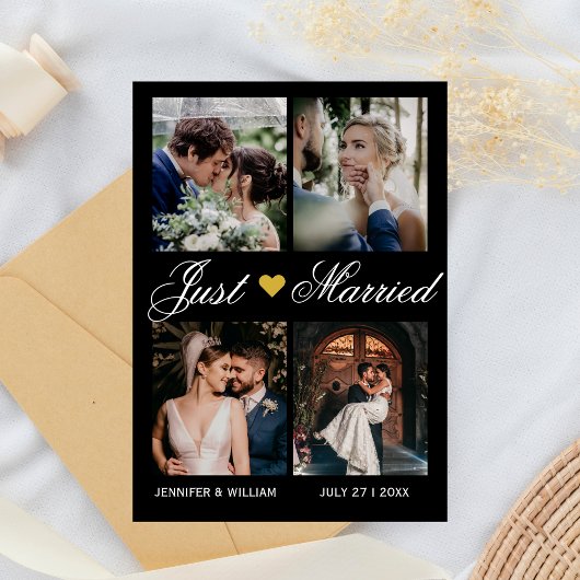 Photo Collage Just Married Wedding Announcement Einladung