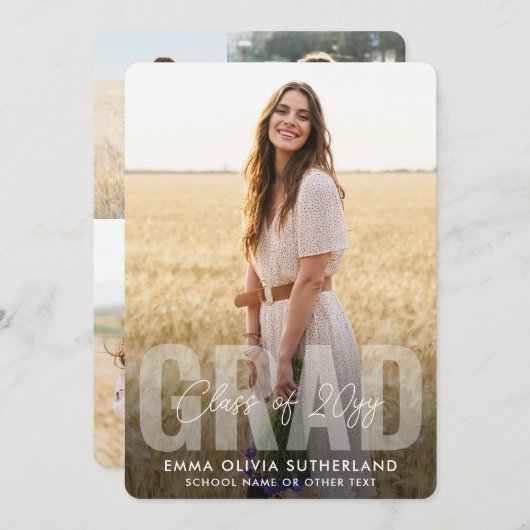 Photo Collage Modern Overlay Class Year Graduation Ankündigung (Vorne/Hinten)