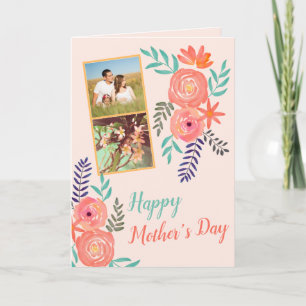 Photo Collage Mothers Day Floral Watercolor Karte