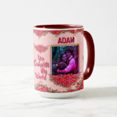 Photo Collage Name Valentine's Day Floral Coffee Tasse (VorderseiteRechts)