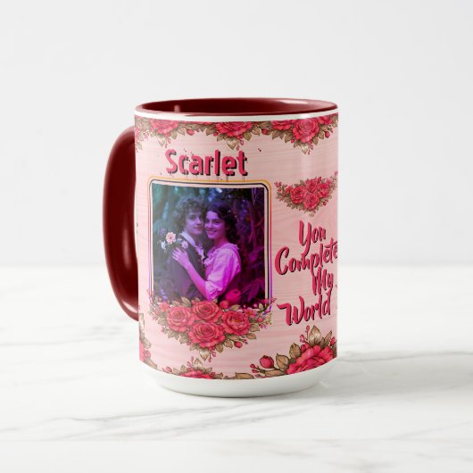 Photo Collage Name Valentine's Day Floral Coffee Tasse (Vorderseite Links)