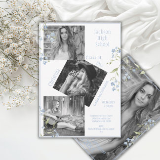 Photo Collage Personalized Blue 4 Photo Graduation Ankündigung