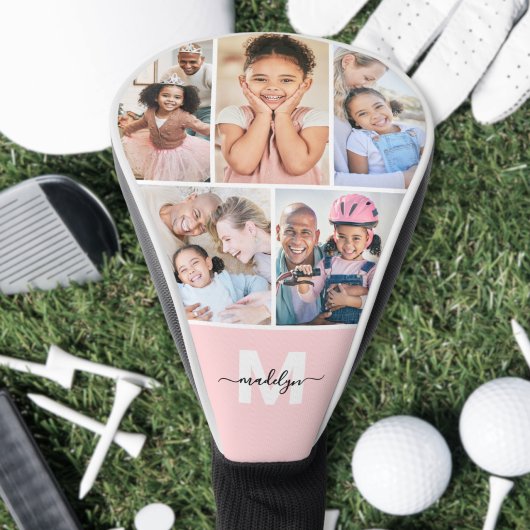 Photo Collage Pink Monogram Picture Golf Headcover