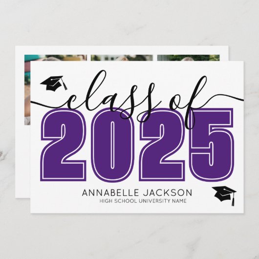 Photo Collage Purple Graduation Ankündigung (Vorne/Hinten)
