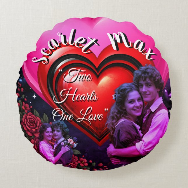 Photo Collage Round Pillow Valentine's Day Rundes Kissen (Vorderseite)