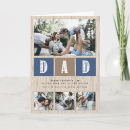 Photo Collage Rustic Wood Pattern Father's Day Karte
