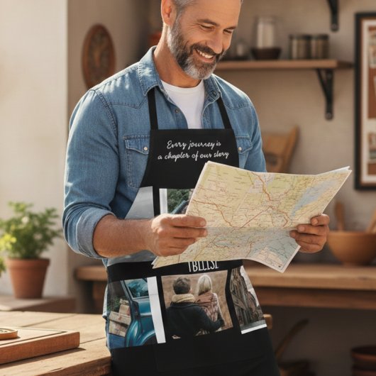Photo Collage Travel Memory Black Cooking Apron Schürze