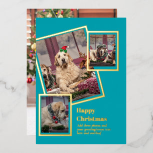 PHOTO Collage Weihnachtskarte ECHTES GOLD FOLIE Folieneinladung