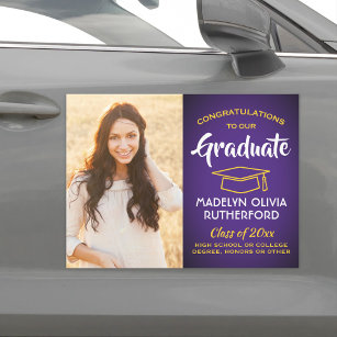 Photo Congrats Purple Gold Yellow Graduation Auto Magnet