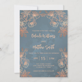 Photo Copper Gold Dusty Blue Wedding Einladung