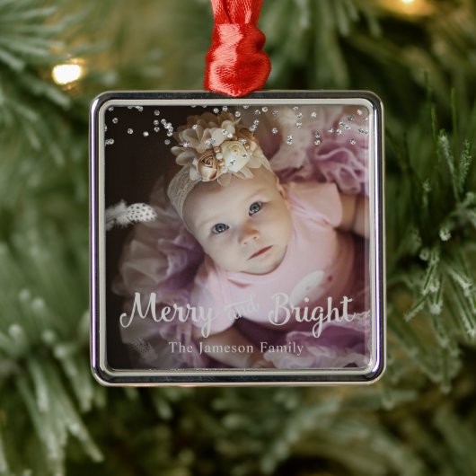 Photo Customized Christmas Silver Dots Frame Ornament Aus Metall (Baum)