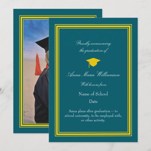 Photo - Dark Cyan Proudly Announcing Graduation Karte (Vorne/Hinten)