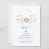 Photo Dusty Blue Crest Floral Wedding Einladung (Vorderseite)