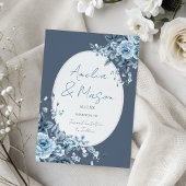 Photo Dusty Blue Script Floral Save the Date Card Einladung