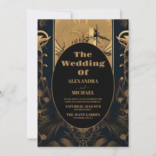 Photo Elegant Art Deco Peacocks Wedding Einladung (Vorderseite)