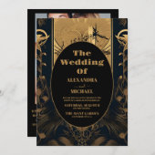 Photo Elegant Art Deco Peacocks Wedding Einladung (Vorne/Hinten)