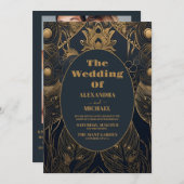 Photo Elegant Art Deco Peacocks Wedding Einladung (Vorne/Hinten)