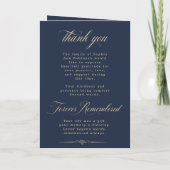 Photo Elegant Blue Gold Funeral Keepsake Program Karte (Rückseite)