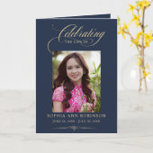 Photo Elegant Blue Gold Funeral Keepsake Program Karte (Gelbe Blume)