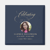 Photo Elegant Blue Gold Script Funeral Memorial Magnet (Vorne)