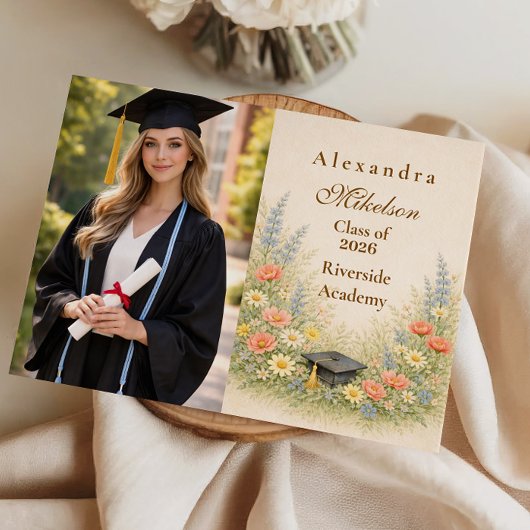 Photo Elegant Floral Graduation Party Celebration Ankündigung