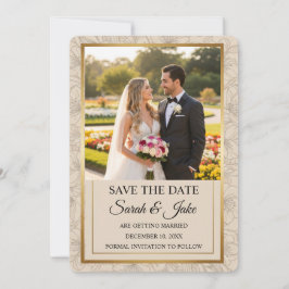 Photo Elegant Minimalist Gold Frame & Floral  Save The Date