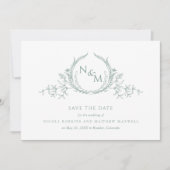 Photo, Elegant Pale Green Monogram Wedding Save The Date (Vorderseite)