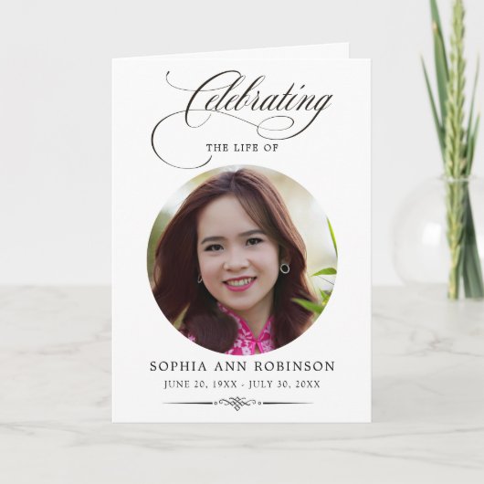 Photo Elegant Script Memorial Remembrance Program  Karte (Vorderseite)