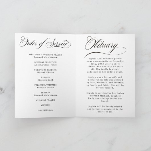 Photo Elegant Script Memorial Remembrance Program  Karte (Innenseite)