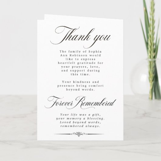 Photo Elegant Script Memorial Remembrance Program  Karte (Rückseite)