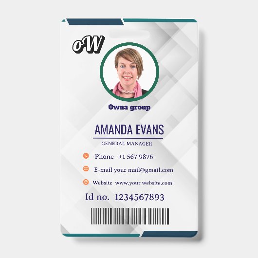 Photo Employee Logo or QR CODE white Badge Ausweis (Vorderseite)