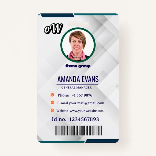 Photo Employee Logo or QR CODE white Badge Ausweis (Vorderseite)