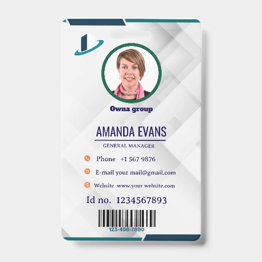 Photo Employee Logo or QR CODE white Badge Ausweis (Vorderseite)