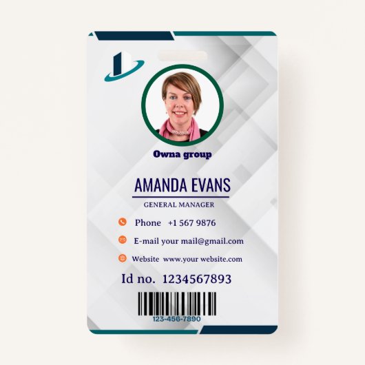 Photo Employee Logo or QR CODE white Badge Ausweis (Vorderseite)