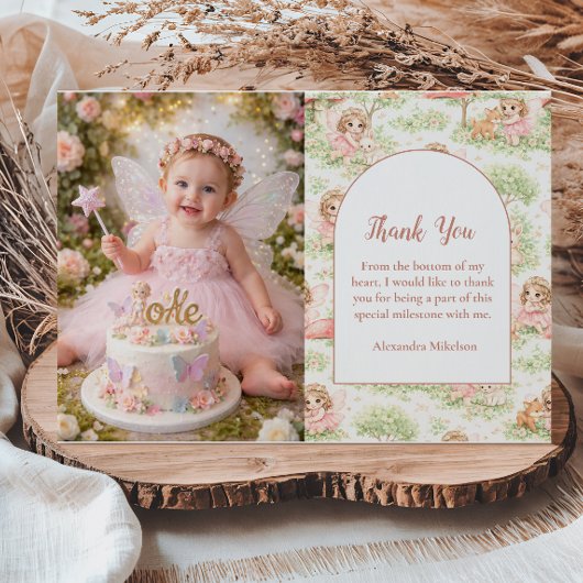 Photo Fairy Garden First Birthday Dankeskarte