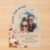 Photo Fall Floral Save the date Frosted Acryleinladungen (Vorderseite)