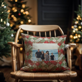 Photo family Christmas patchwork Green Red Kissen