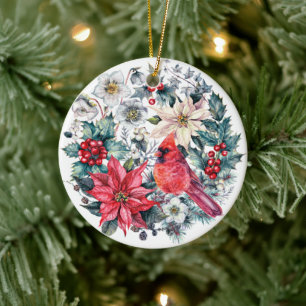 PHOTO Festliches Wasserfarben-Stechpalmen-Beeren-W Keramik Ornament