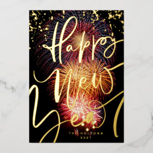 PHOTO FIREWORKS GOLD HAPPY NEW YEAR 2024 FOLIEN FEIERTAGSKARTE