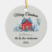 Photo First Christmas As Mr & Mrs Newlyweds Round Keramik Ornament (Vorne)