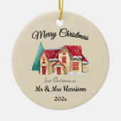 Photo First Christmas As Mr & Mrs Newlyweds Round Keramik Ornament (Vorne)
