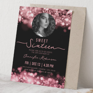 PHOTO Funkelnde Lichter Sweet 16 Geburtstag Rose G Einladung