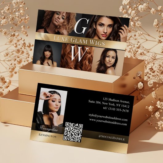 Photo Glam Professional Wig Monogram Black Gold Visitenkarte