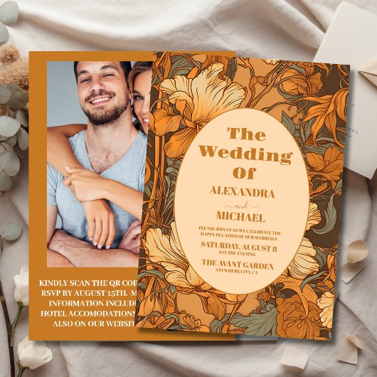 Photo Gold Floral Art Nouveau Wedding Einladung